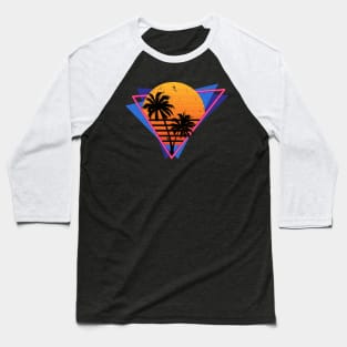 Distressed Retro Synthwave Inspired 80s Triangle Design Baseball T-Shirt